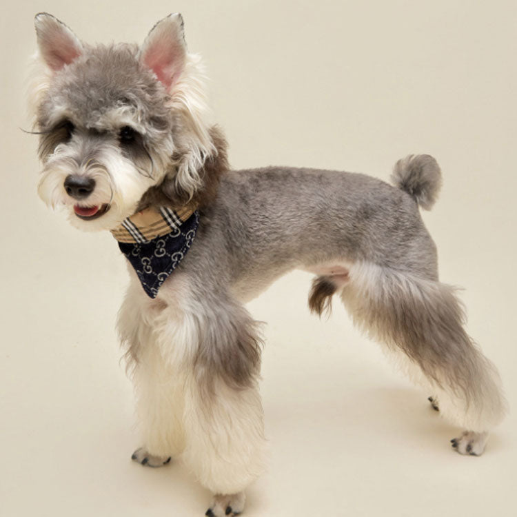 Reversible Luxury Designer Plaid and Letters Pet Dog Cat Bandana Bib