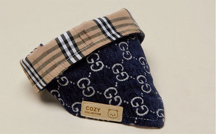 Reversible Luxury Designer Plaid and Letters Pet Dog Cat Bandana Bib