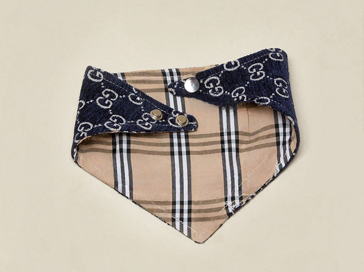 Reversible Luxury Designer Plaid and Letters Pet Dog Cat Bandana Bib