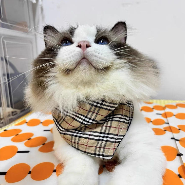 Reversible Luxury Designer Plaid and Letters Pet Dog Cat Bandana Bib