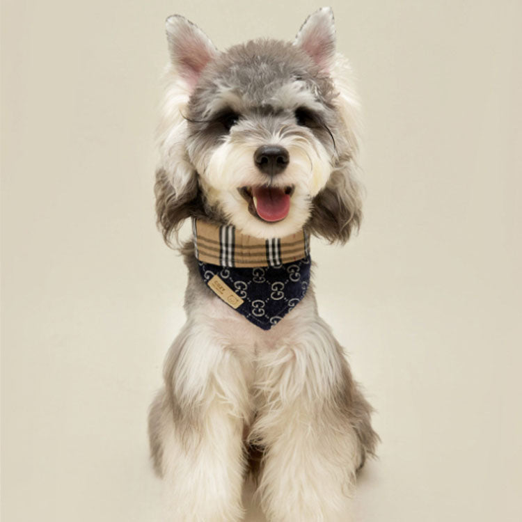 Reversible Luxury Designer Plaid and Letters Pet Dog Cat Bandana Bib