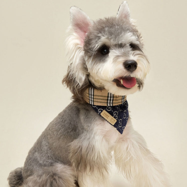 Reversible Luxury Designer Plaid and Letters Pet Dog Cat Bandana Bib